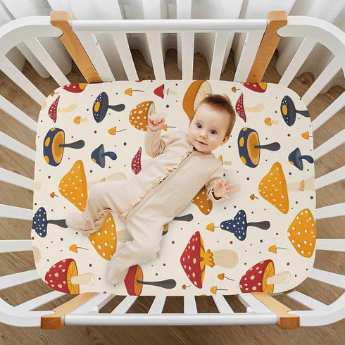 KICPOAY 39 27 Fitted Crib Sheets Red Yellow Mushrooms White Stretchy Portable Playard Sheets for Baby Toddler