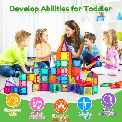 Magnetic Tiles - 100PCS Magnet Building Blocks for Kids, Educational Sensory Toys, Montessori Stacking Gift for Ages 3-7