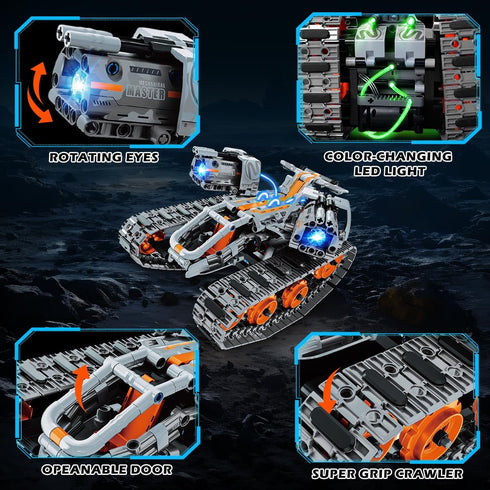 5-in-1 STEM Building Toys with LED Light, 604 PCS RC Tech Tank Robot Sleigh Gift for Kids Ages 6-12+
