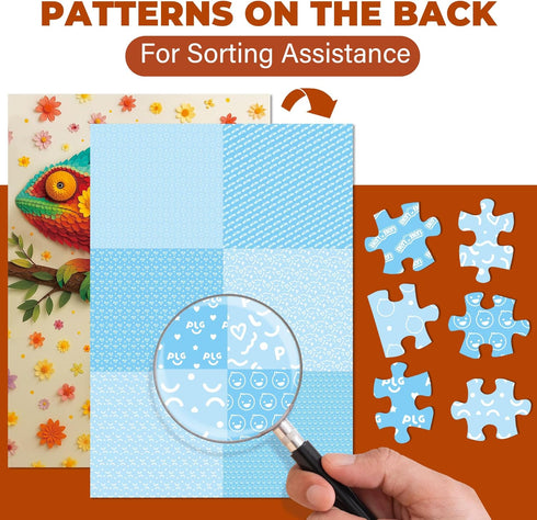 500 BenBen Puzzles for Adults Pieces, Floral Chameleon Jigsaw Puzzles with Patterns on Back, Challenging Animal Puzzle