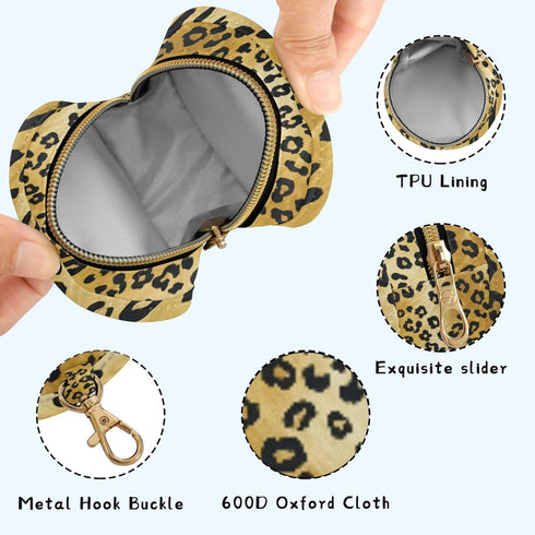 PYBUG Leopard Print Round Pacifier Storage Case, Polyester & TPU Lined with Hook Buckle, Pacifier Container Box