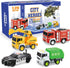5 Pack Friction Powered Truck Toy Set (8 Inch), Including Garbage Truck, Construction Truck, Fire Truck, Police Car