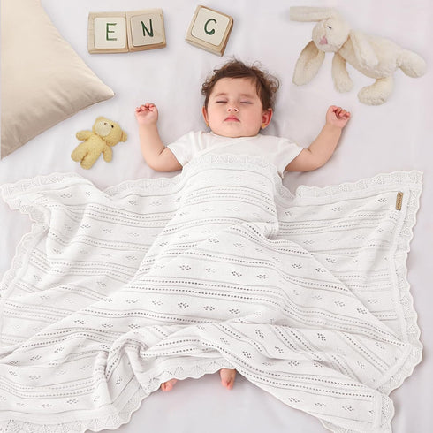 Cozy White Pointelle Baby Blanket - Soft and Breathable