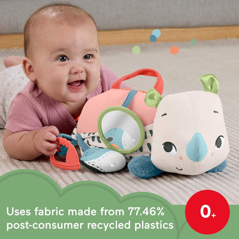 Tummy 0+ Fisher-Price Newborn Toy Planet Friends Time Roaming Rhino Plush with Sensory Activities for Babies Ages