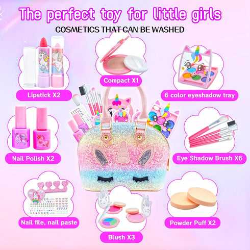 Kids Makeup Kit for Girls - Non-Toxic Little Girls Makeup Toys, Princess Play Set, Christmas Birthday Gifts for Ages