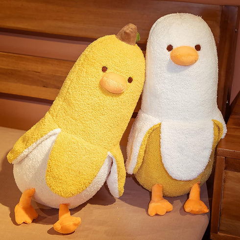 12" PEACH CAT Banana Duck Plush Toy Cute Plushie Hugging Plush Pillow Duck Stuffed Animal for Girls and Boys White