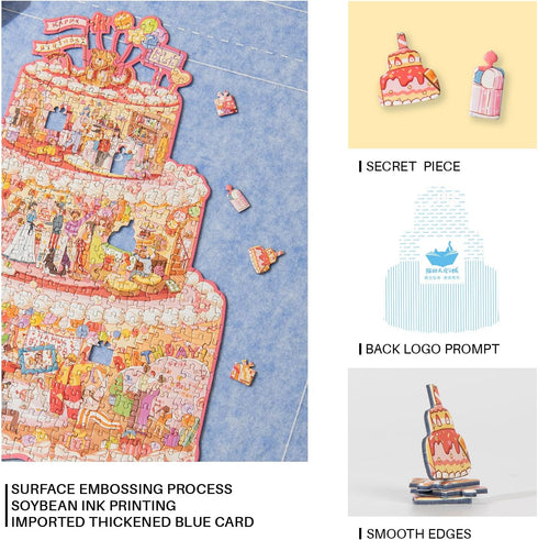 Birthday Irregular Puzzles for Adults - MOMIBOOK 481 Pieces Birthday Cake Cabin Jigsaw Puzzle