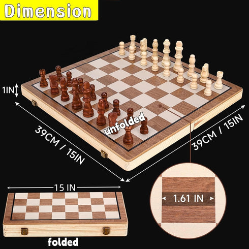 Sets, 15 Inch Set 2 Chess Board Magnetic Chess for Adults & Kids, Checkers Board Game, Handmade Folding Chess Boards