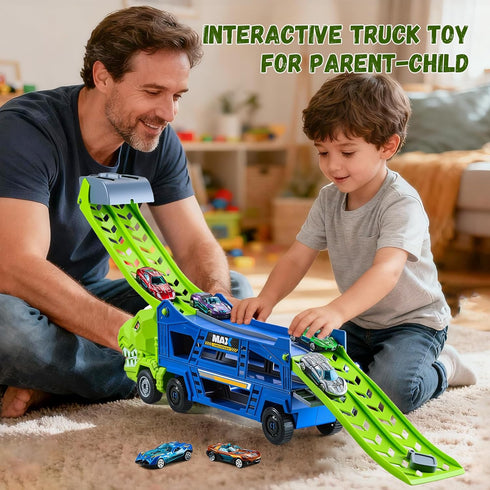 3-5 6 3 1 2 3 4 5 6 Dinosaur Truck Toys for Kids - Transporter Carrier Truck with Die-Cast Cars Toys, in Truck