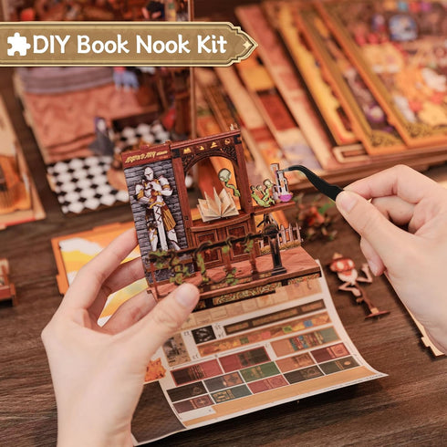 CUTEBEE Book Nook Kit, DIY Miniature House Magic Dollhouse for Adults Teens, Beasts Alley Model with LED Light