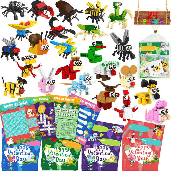 WODMAZ 24 Packs Animals Insects Building Blocks, Easter Party Favors for Kids Easter