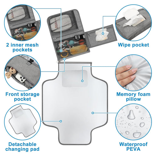 Accmor Waterproof Travel Baby Changing Mat - Grey, Portable Diaper Changing Pad for Newborns