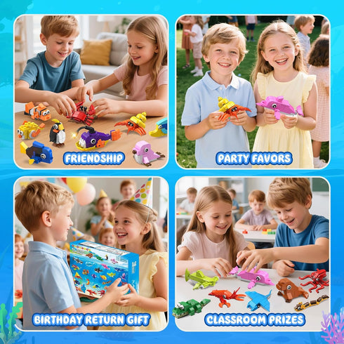 30 Pack 824PCS Sets 6+ Animals Easter Party Favors For Kids, Marine Animal Building Block for Easter Basket Fillers
