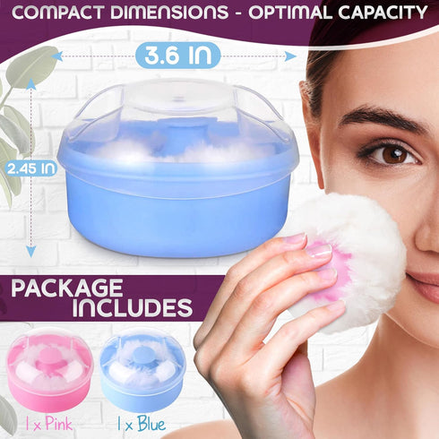 2Pcs Talcum Powder Brush with Holder, Dusting Powder with Puff for Women, Pink and Blue Colors, Easy to Clean