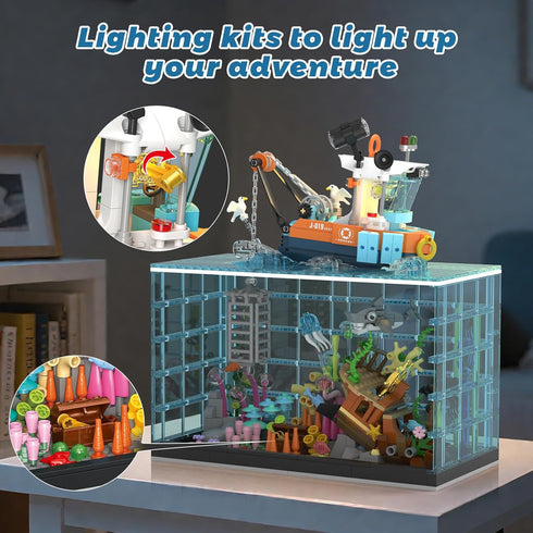 NERCISU Set, Set 8-12+ Adults(830PCS) Fish Tank Building Blocks Aquarium Building with LED Lights, Including Ocean