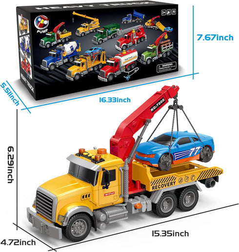 Dwi Dowellin Kids Toys for 3-7 Years Old, 15" Large Tow Truck Toy, Friction Powered Transport Truck
