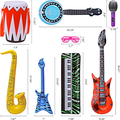 Set, 30 80s 90s Max Fun Inflatable Rock Star Toy PCS Party Decorations Inflatable Party Props Musical Instrument Blow