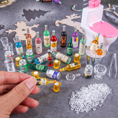 71 Pcs Miniature Ice Cubes, Beer Bottles, and Mini Drink Soda Pop Cans for Doll House Decoration