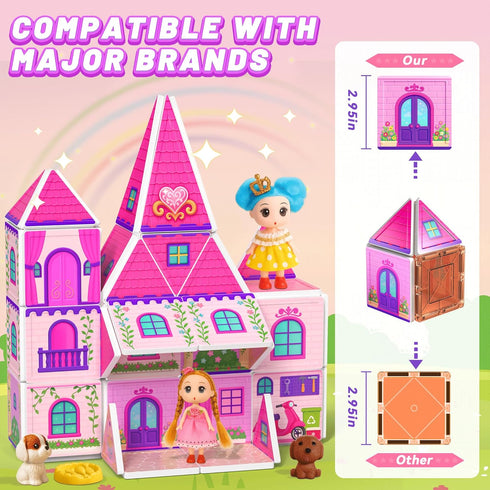 Set 3-5 4-8, Magnetic Tiles Doll House Building Toys with Double Sided Printed Design, Play House Magnetic Blocks