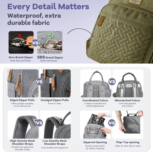 Backpack, Pack RUVALINO Diaper Bag Multifunction Travel Maternity Baby Changing Bags, Large Capacity, Waterproof, Olive