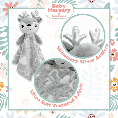 June Garden Cozy Dream Fleece Baby Security Blanket, Infants Nursery Bed Blanket - 15 x 15 inches Lovey - Stuffed Deer