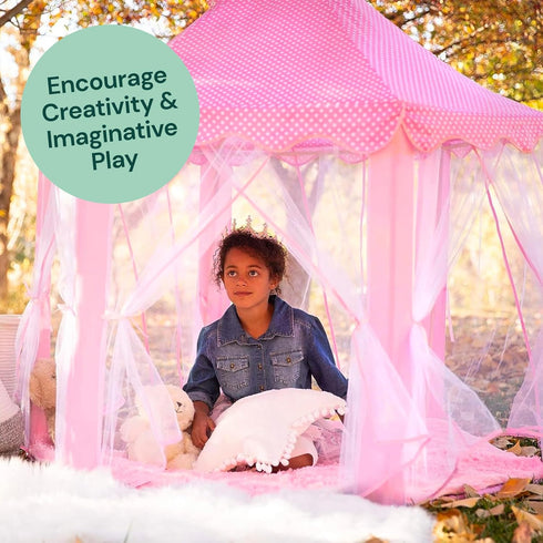 Princess Tent for Kids - 55" X 53" with LED Star Lights, Toddler Playhouse, Princess Castle Toys