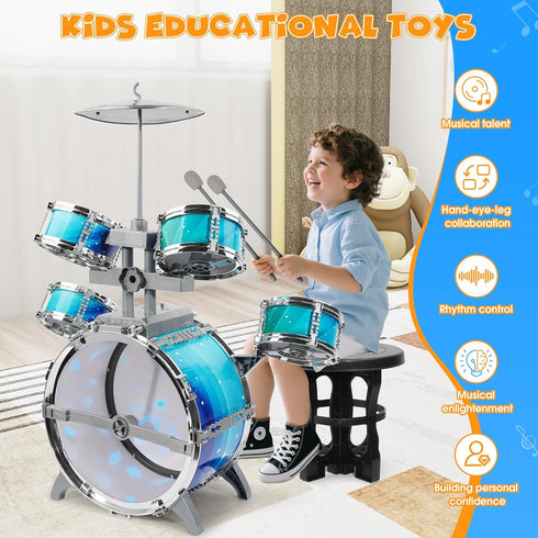 LeeQee Set 1-3, Drumset 3-5 5 5-7 Drum for Kids Jazz for Toddler Vibrant Aurora Light with Pcs High Drums, Musical
