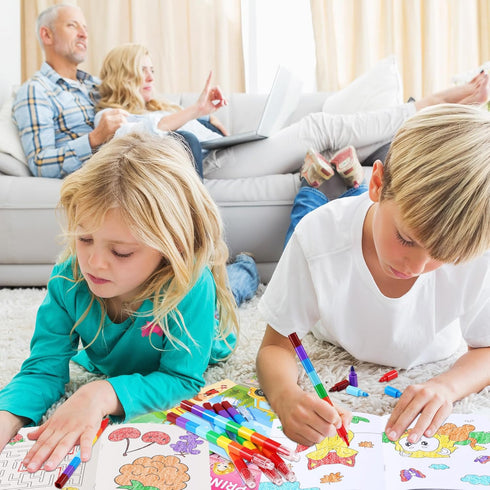 Set 4-8-12 Travel24+24Pcs BenLouis Coloring Books for Kids With Stacking Crayons Mini Coloring Books Bulk for Ages
