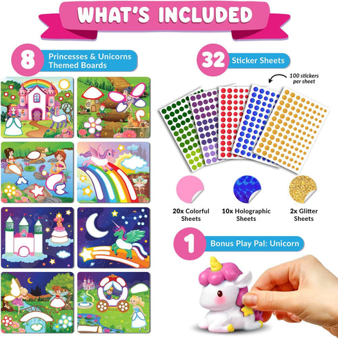 Funcils Dot Art Activity - Unicorn & Princess Sticker Art Kit for Kids, Toddler Craft Supplies for Ages 3-7