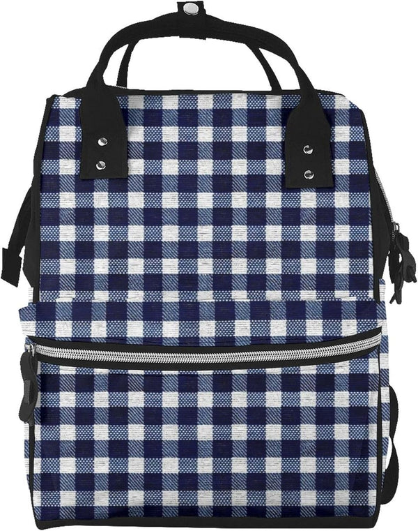 Qewfoju Navy blue Gingham 1 Pattern Diaper Bag Backpack Multifunctional Baby Bags for