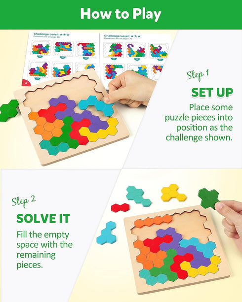 Coogam Wooden Tangram Puzzle - Color Shape Pattern Jigsaw Brain Teasers, Montessori STEM Educational Toys Gift for All