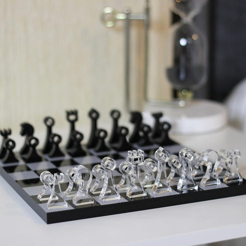 Luxury Travel Chess Set, 10" Portable Chess Game Set with Storage for Adults and Kids, Unique Lucite Board