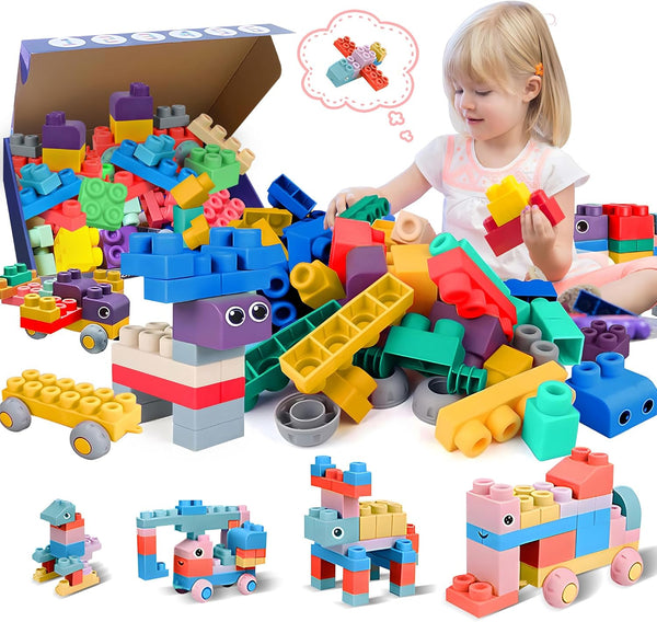 Soft Building Blocks for Toddlers - Baby Stacking Blocks for 1-3 Year Olds, Compatible with Mega Building Blocks, 40 PCS