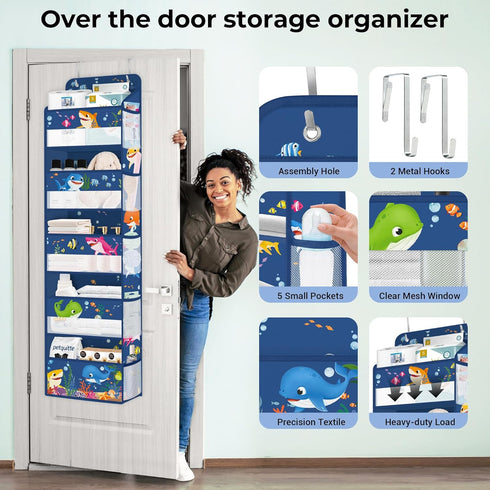 Closet 5-Tier Clastyle Ocean Animals Over the Door Organizer Fish Nursery Hanging Storage Organizer for Kids Clothes