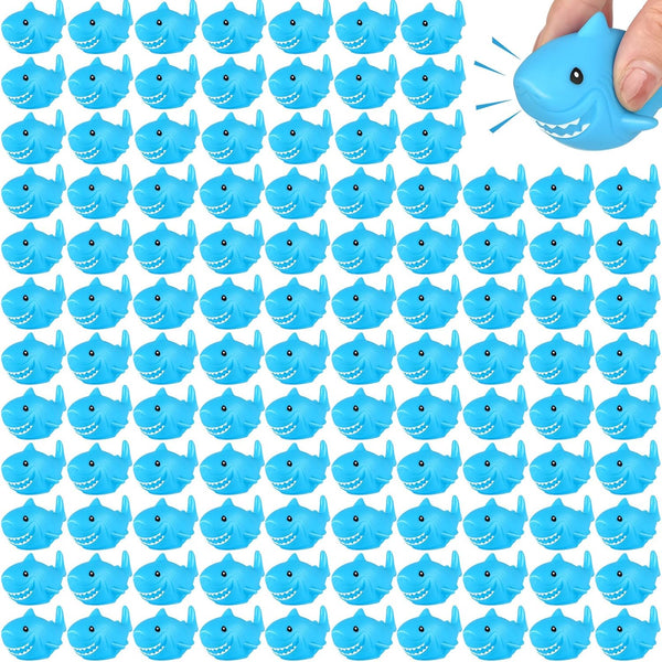 120 Pieces Blue Rubber Sharks - Cute Squeezable Bath Toys for Birthday Shower & Pool Party Favors