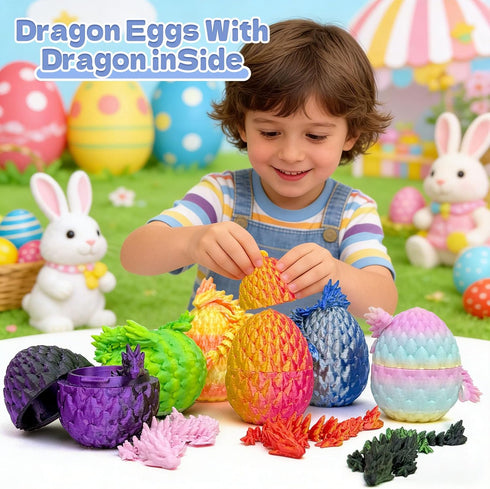 Aesinos 3D (32PCS) Printed Dragon Eggs with Dragon Inside,Articulated Crystal Dragon in Egg,Easter Basket Stuffers