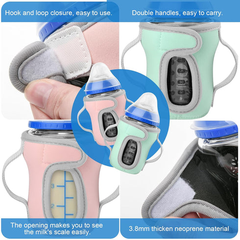 Beautyflier 9oz 3.8mm Glass Baby Bottle Sleeve Covers for Nature Baby Bottles with Dual Handle, Thicken Heat and Cold