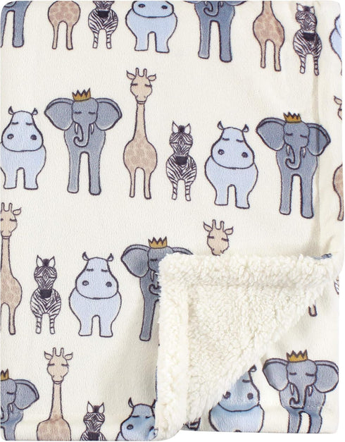 Hudson Baby Unisex Baby Plush Mink and Sherpa Blanket, Royal Safari, One Size by Hudson Baby