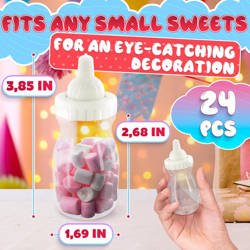 24 Pcs Small Bottles for Mom to Be Party Clear Fillable Milk-Shaped Containers for Candy, Figurines, Coins, Trinkets