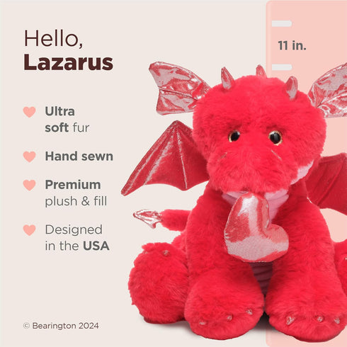 Bearington Lazarus The Love Dragon Valentine's Day Plush, 11 Inch Dragon Stuffy for Kids