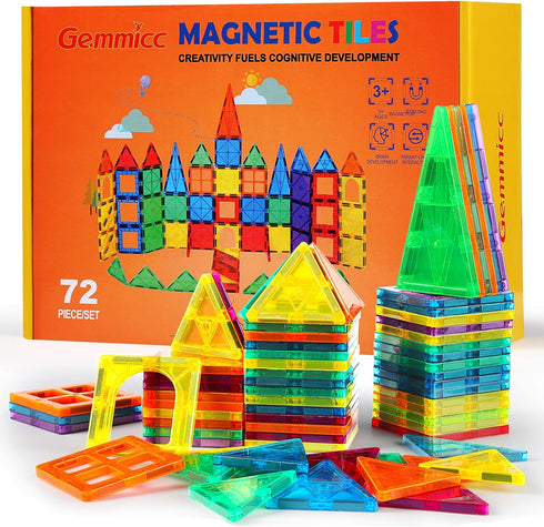 Gemmicc Magnetic Tiles, Magnet Toys Building Blocks for Kids, STEM Approved Educational Toys, 72 PCS Advanced Set
