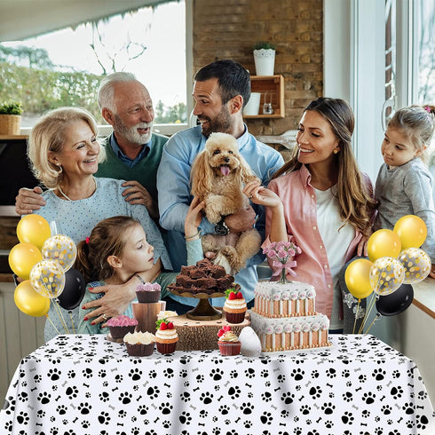 3 Pack Puppy Dog Paw Print Plastic Tablecloth, Large Disposable Rectangle Cover for Pet Birthday Party