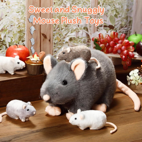 5 Pcs Mouse Stuffed Animals Set - 14'' Large Mommy Rat Plush with 4 Small Mouse Babies for Kids Birthday