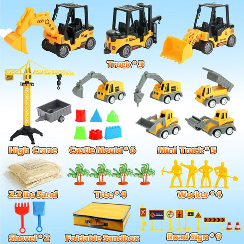 Helsort 37 8 2.2 lbs 3+ Sand Construction Site Kit - Pcs Play Sand Art Kit with Construction Trucks, Folding Sandbox