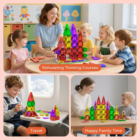 80PCS Set 4-8 3+ Mini Magnetic Tiles, Diamond Pattern Travel Magnetic Tiles Building with Case, Construction Toys