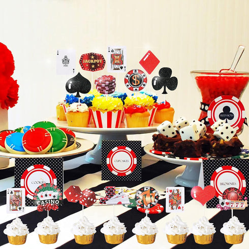 32pcs Casino Cupcake Toppers - Casino Poker Theme Party Decorations for Las Vegas Casino Night Birthday Supplies