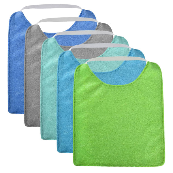 Vicloon Baby Bibs, 5PCS Terry Bib Set, Waterproof Cotton Bibs for Boys, Girls, Adjustable Elastic Strap