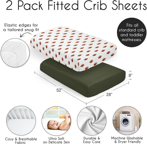 2-Piece Set Sweet Jojo Designs Baby Crib Sheets (Football Sports) for Boys, Infant Nursery, Toddler Room - Fitted