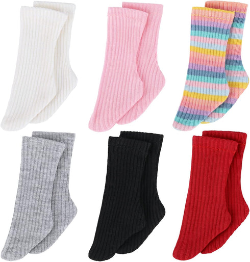6 Pairs Mini Doll Socks, Baby Clothes Accessories for Dolls Female Figure (Cute Color, 3 Inches)