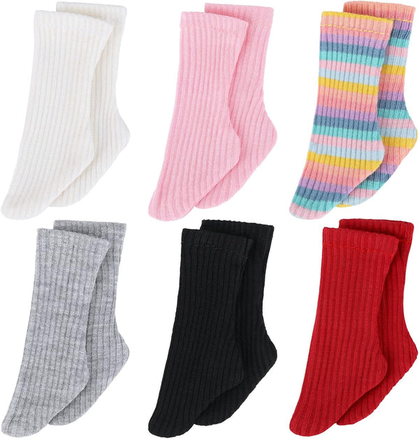 6 Pairs Mini Doll Socks, Baby Clothes Accessories for Dolls Female Figure (Cute Color, 3 Inches)